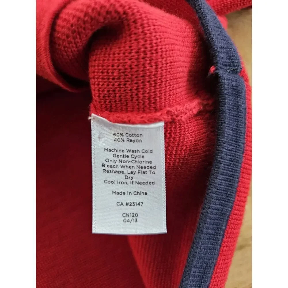 Talbots Red & Navy Blue Cardigan Sweater Womens‎ Size M Preppy Nautical